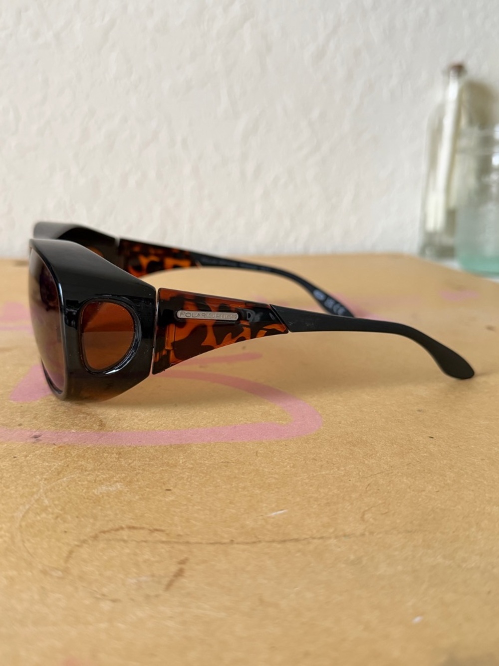 Oversized Black Sunglasses Tortoise Shell Brown Tinted Lenses - Picture 2 of 3